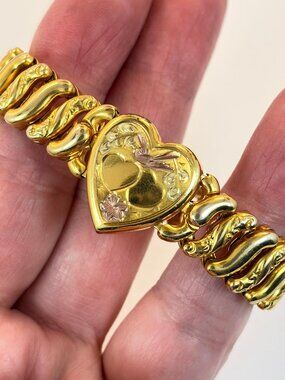 Vintage, Sweetheart Bracelet, Heart, Bird, Expansion Bracelet, American Queen,GF